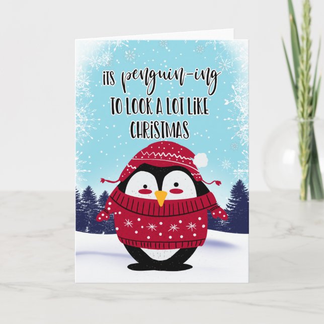 Tarjeta el pingüino para parecerse mucho a los navidades (Anverso)