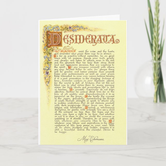 Tarjeta El poema de los desiderátums por Ehrmann máximo (Anverso)