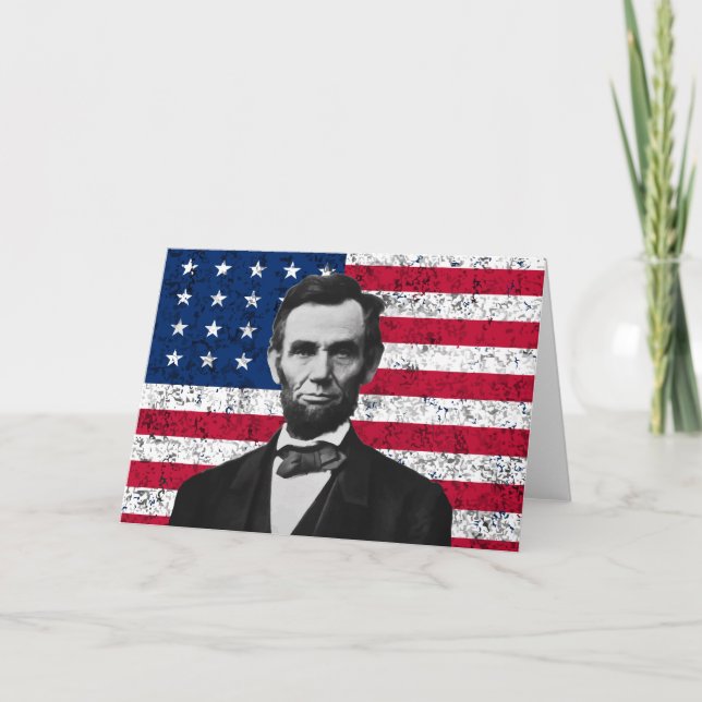 Tarjeta El presidente Lincoln y la bandera estadounidense (Anverso)