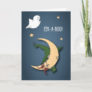 Tarjeta El primer bebé de Halloween mira una bruja de boci