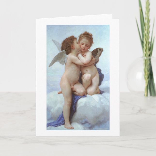 Tarjeta El primer beso, amor y psique, Bouguereau (Anverso)