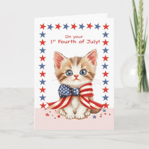 Tarjeta El primer cuarto de julio un gato lindo con barba