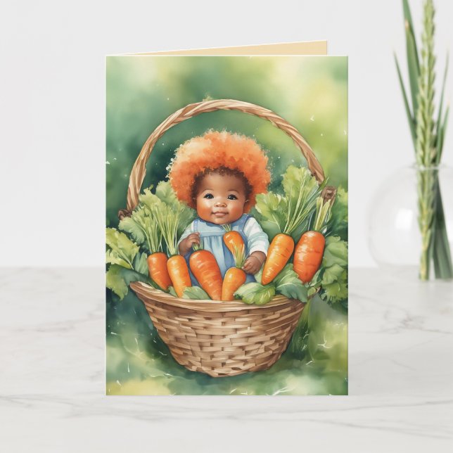 Tarjeta El primer cumpleaños de Our Carrot Top (Anverso)