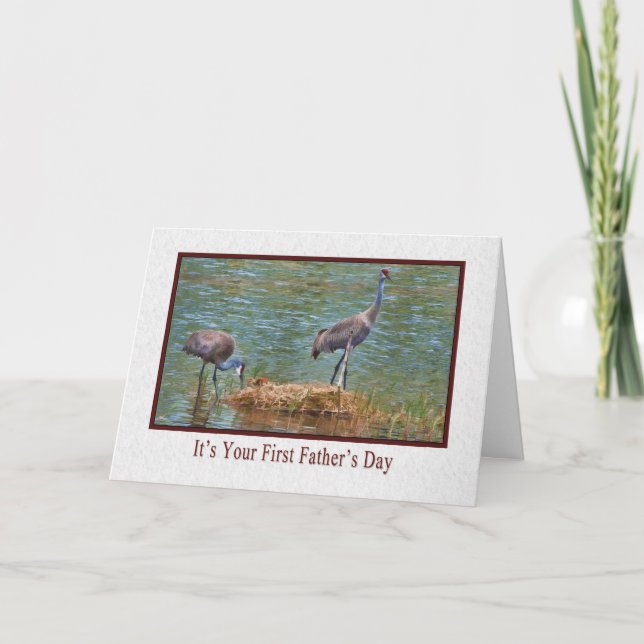 Tarjeta El primer día de padre, familia de la grúa de (Anverso)