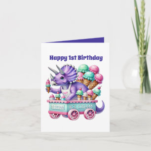 Tarjeta El primer dinosaurio de cumpleaños del bebé de Uni