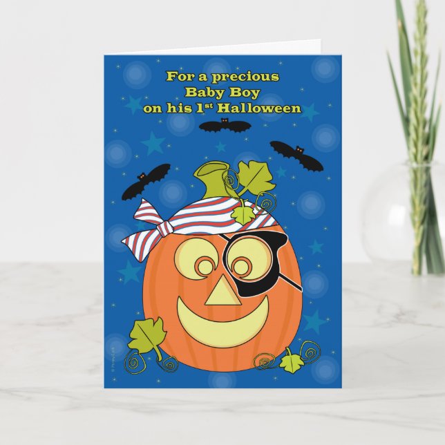 Tarjeta El primer pirata de calabaza de Halloween y los mu (Anverso)