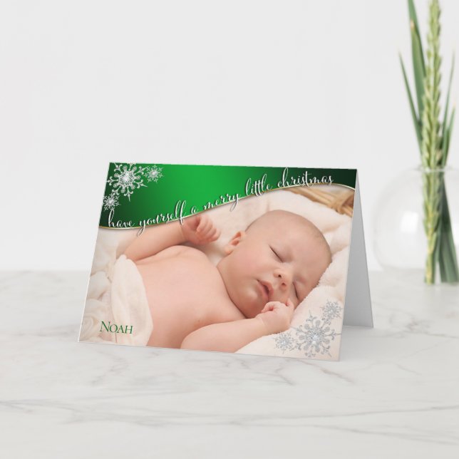 Tarjeta El primer verde de Navidad del bebé - FOTO DE TU B (Anverso)