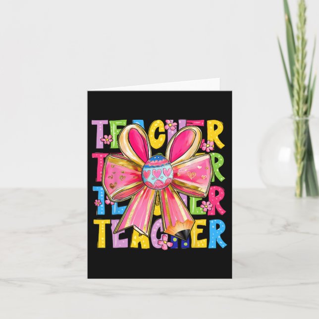 Tarjeta El profesor Bunny Coquette Bow Pencil Bunny Easter (Anverso)