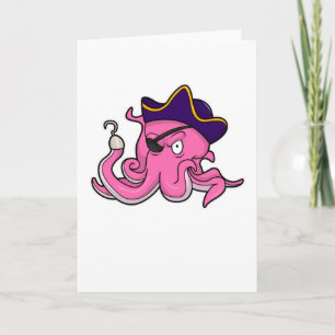 Tarjeta El pulpo como pirata con la mano enganchada