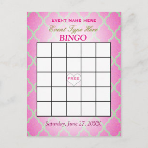 Tarjeta el   Quatrefoil rosado del bingo