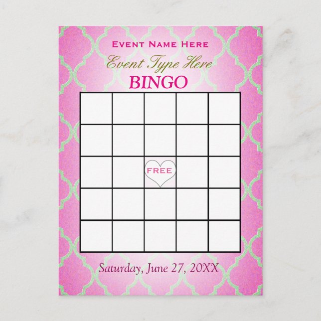 Tarjeta el | Quatrefoil rosado del bingo (Anverso)