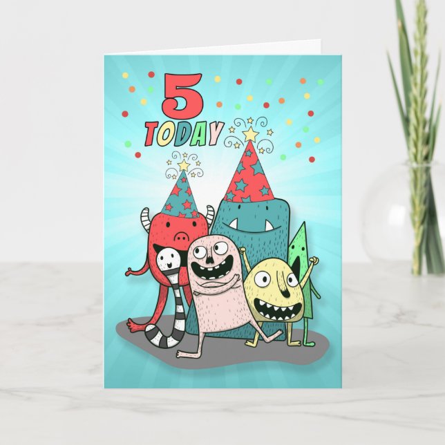 Tarjeta El quinto cumpleaños colorido del niño (Anverso)