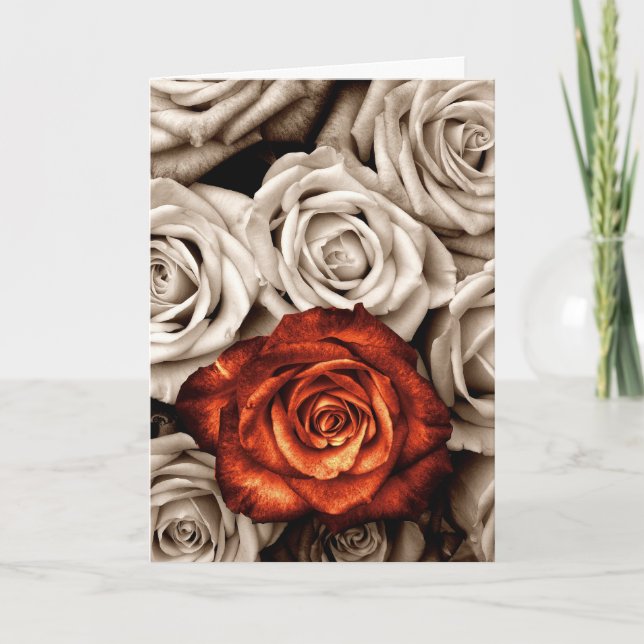 Tarjeta El ramo de rosas blancos y rojos esconde la (Anverso)