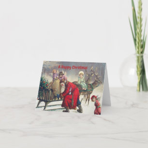 Tarjeta El retro vintage Santa Claus y los ángeles Navidad