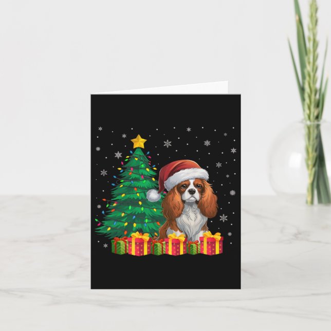 Tarjeta El rey Charles Spaniel Santa Hat Xmas (Anverso)
