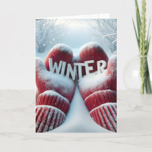 Tarjeta El Rojo De Invierno Se Mide Con Copos De Nieve