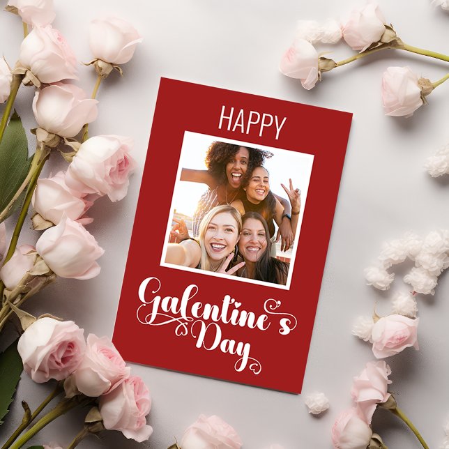 Tarjeta El rojo feliz de Galentine con una foto diseñada p (Subido por el creador)