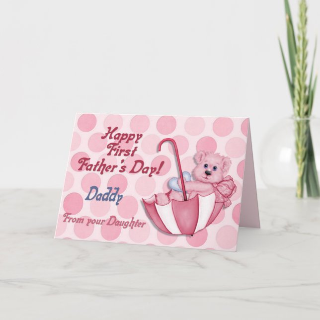 Tarjeta El rosa del oso del paraguas - Día del primer padr (Anverso)