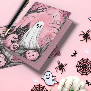 Tarjeta El rosa es el nuevo fantasma y calabaza Naranja Ha