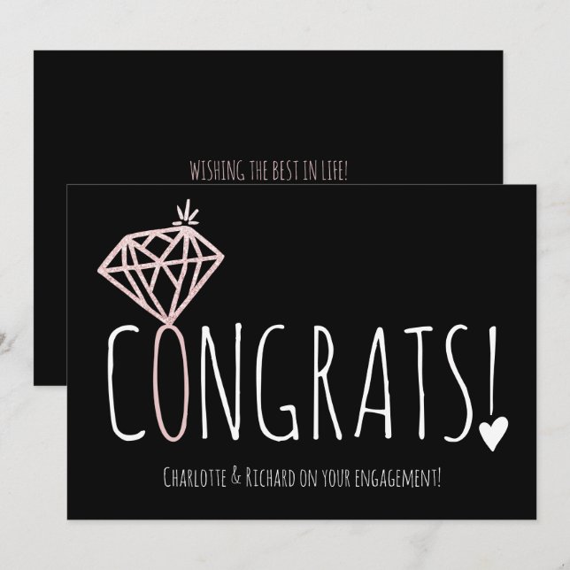 Tarjeta El rosa moderno de los diamantes de oro congrata e (Anverso / Reverso)