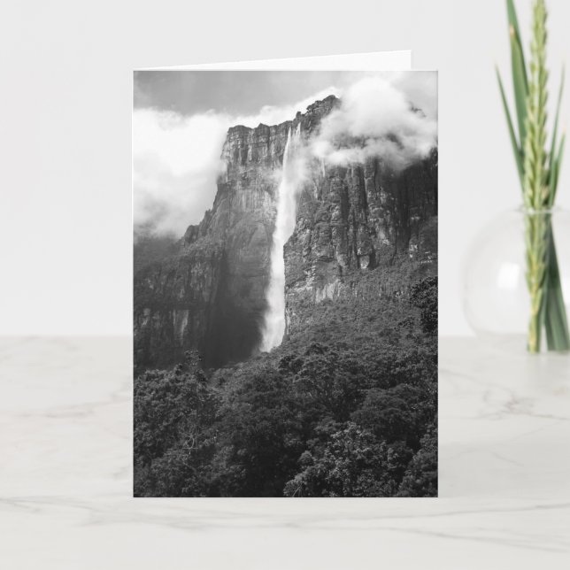 Tarjeta El Salto Ángel en negro y blanco (Anverso)
