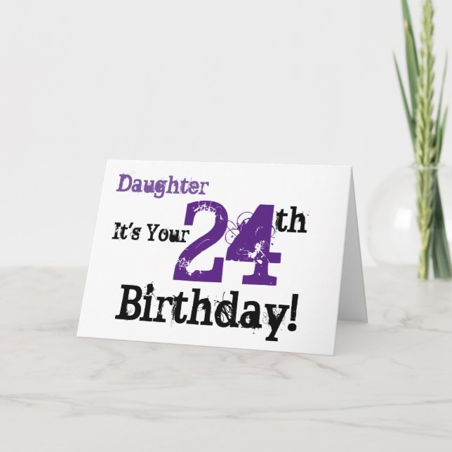 Tarjeta El saludo de cumpleaños 24 de la hija en negro, mo (Anverso)
