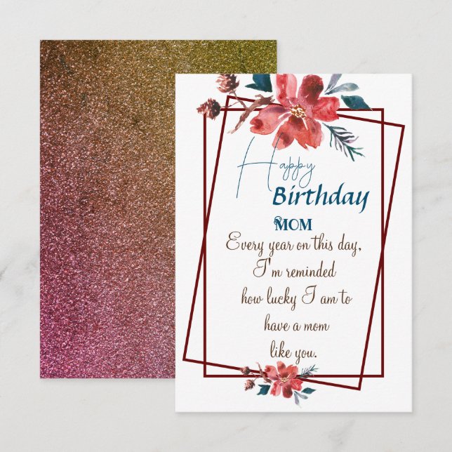 Tarjeta El saludo de cumpleaños de mamá con flores (Anverso / Reverso)