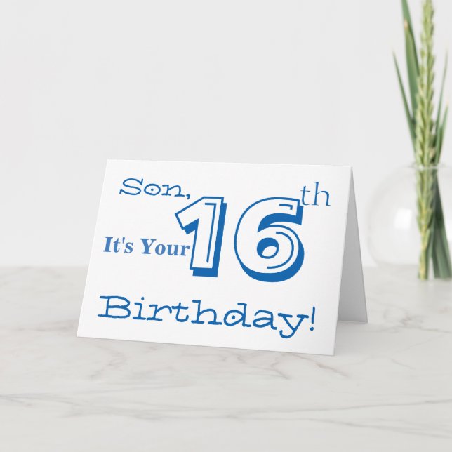 Tarjeta El saludo de cumpleaños número 16 de su hijo en az (Anverso)