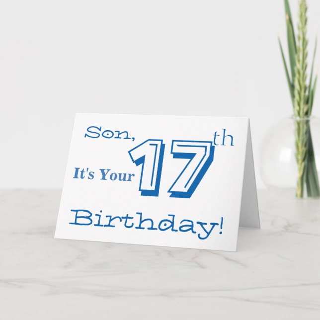 Tarjeta El saludo de cumpleaños número 17 de su hijo en az (Anverso)