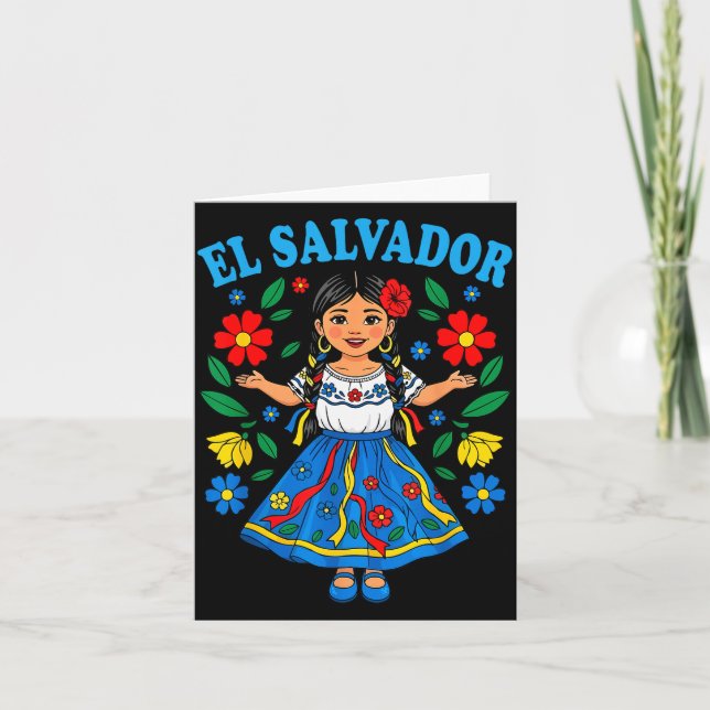 Tarjeta El Salvador Salvadoran Girl Traditional Dress Folk (Anverso)