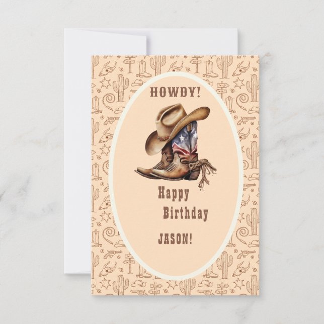 Tarjeta El salvaje cumpleaños feliz del vaquero del oeste (Anverso)