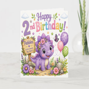 Tarjeta El segundo cumpleaños Dino-Mite de Pebble