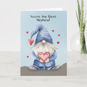 Tarjeta El sobrino Valentine divertida Gnome con Denim