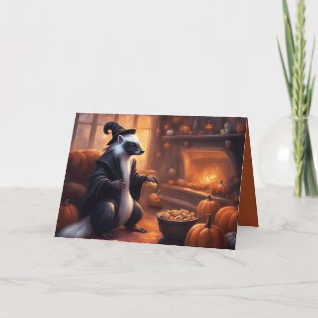 Tarjeta El Sr. Skunk se prepara para el saludo de Hallowee (Anverso)