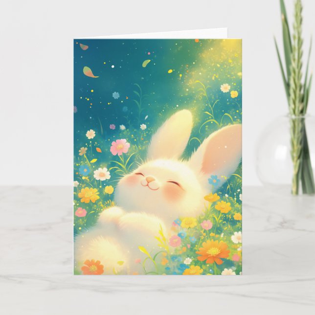 Tarjeta El sueño del conejo entre las flores (Anverso)