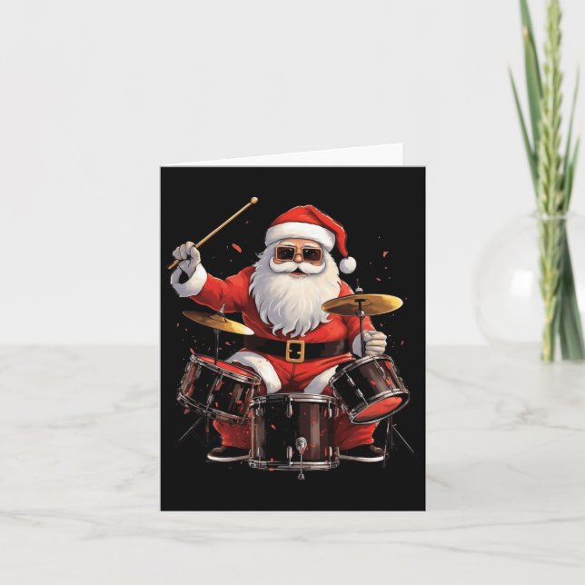 Tarjeta El tambor Santa Jugando tambores Funny Navidades D (Anverso)