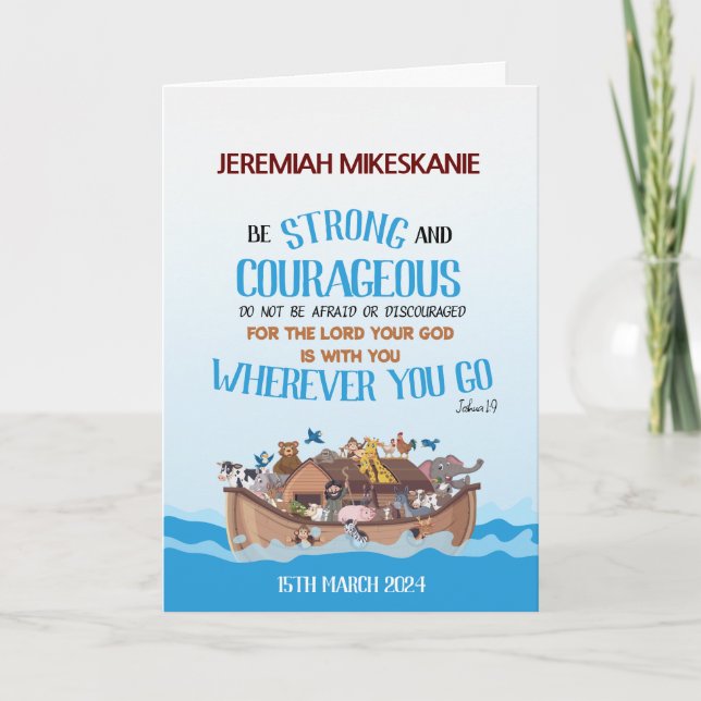 Tarjeta El tema del arca de Baptism Boy Noah (Anverso)