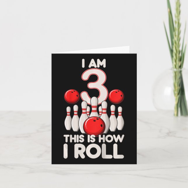 Tarjeta El tercer cumpleaños del Fiesta de boliche de 3 añ (Anverso)