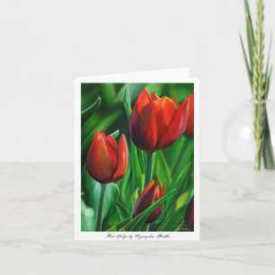Tarjeta El trío de tulipanes rojos florece la pintura