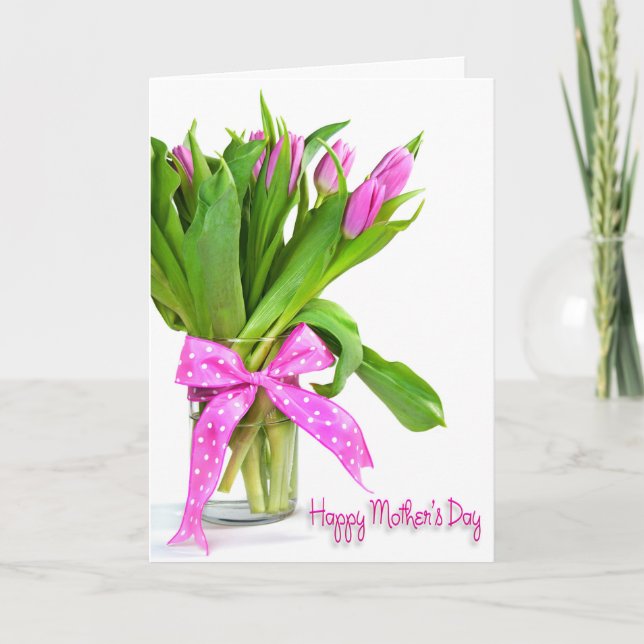 Tarjeta El tulipán rosado del día de la madre Bouquet (Anverso)