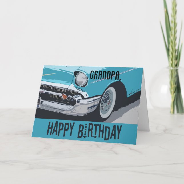 Tarjeta El viejo cumpleaños Chevy en azul para cualquier a (Anverso)