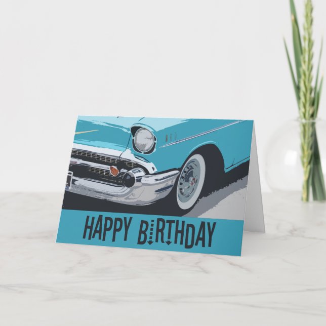 Tarjeta El viejo cumpleaños de Chevy en azul. (Anverso)