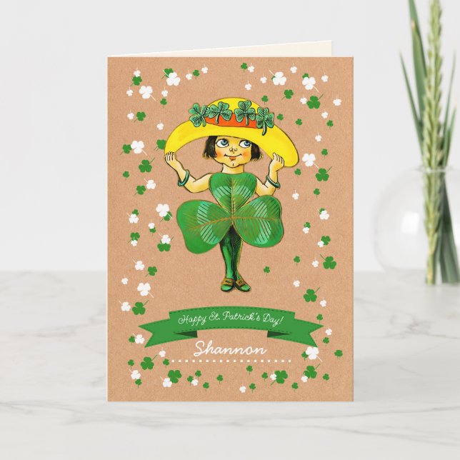 Tarjeta El Viejo Pequeño Chica Irlandés del Día de San Pat (Anverso)