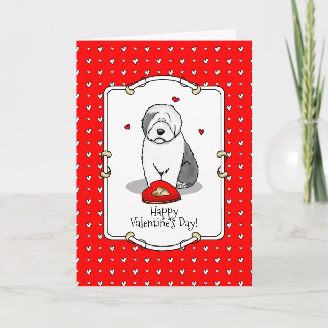Tarjeta El viejo perro pastor inglés El día de San Valentí (Anverso)