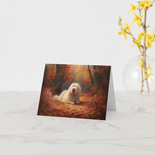 Tarjeta El viejo perro pastor inglés en otoño se inspira (flor amarilla)