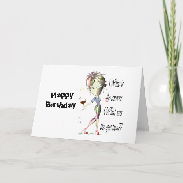 Tarjeta El vino es la pregunta graciosa de Wine diciendo r (Anverso)