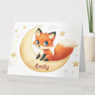 Tarjeta El zorro lindo sentado en la luna con estrellas