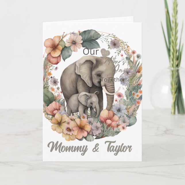 Tarjeta Elefante acuarela: el primer día de la madre (Anverso)