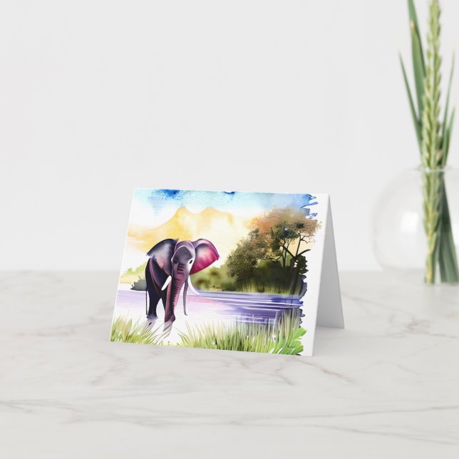 Tarjeta Elefante acuarela personalizable (Anverso)