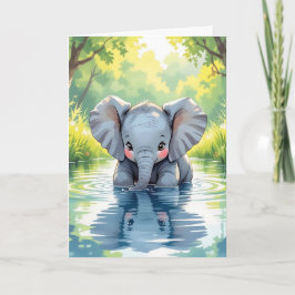 Tarjeta Elefante Adorable y página de color Cumpleaños